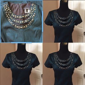 Embellished front green dress